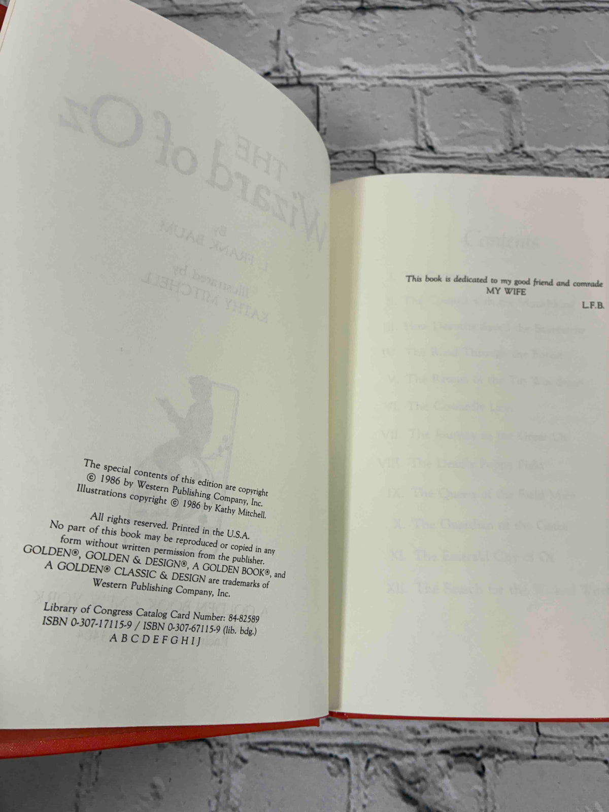 The Wizard of Oz by L. Frank Baum, 1986 Golden Classic hardcover - copyright page