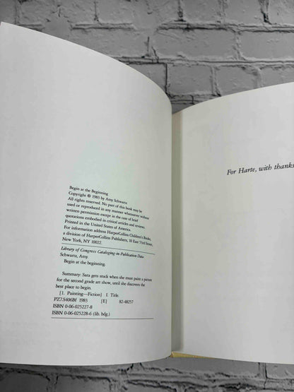Begin at the Beginning by Amy Schwartz, 1983 ex-library hardcover - copyright and dedication pages
