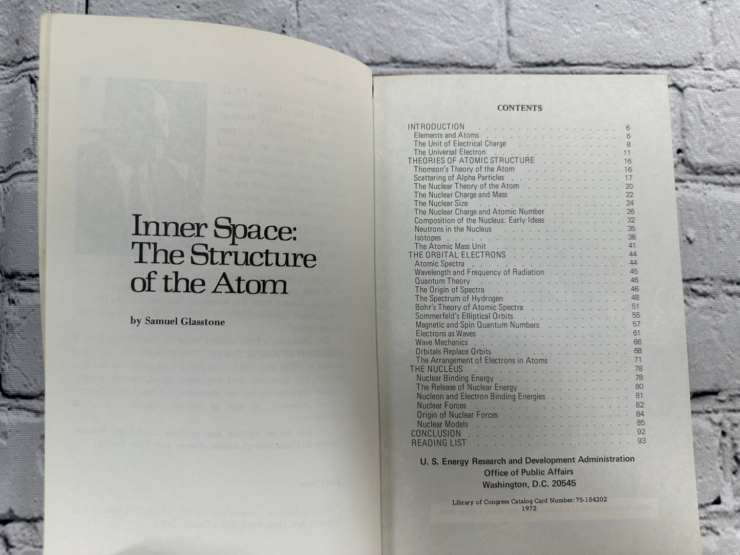 Inner Space: The Structure of the Atom by Samuel Glasstone [1972]