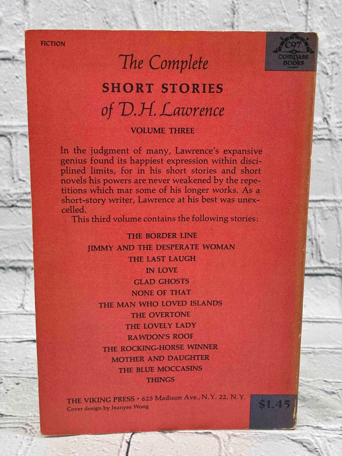 The Complete Short Stories of D.H. Lawrence Volume Three, 1965 Viking Compass paperback - back cover with list of stories