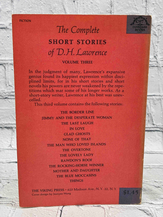 The Complete Short Stories of D.H. Lawrence Volume Three, 1965 Viking Compass paperback - back cover with list of stories