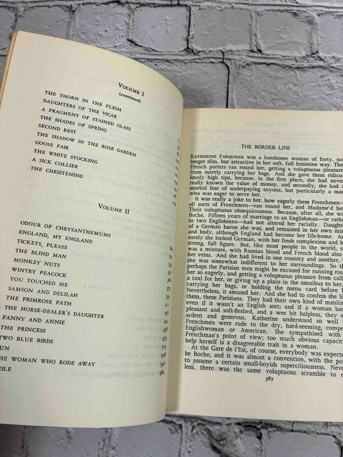 The Complete Short Stories of D.H. Lawrence Volume Three, 1965 Viking Compass paperback - contents continued and first page of The Border Line
