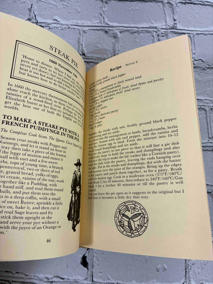 Pepys at Table by Christopher Driver and Michelle Berriedale-Johnson, 1984 Bell & Hyman hardcover - Steak Pie recipe pages with period illustration