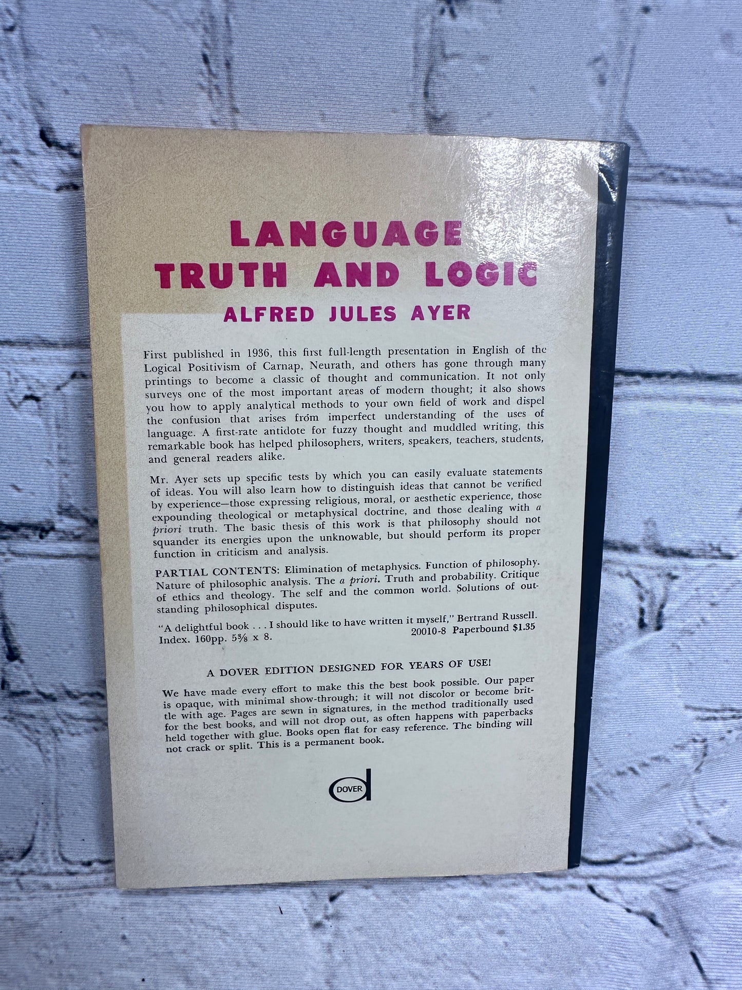 Language Truth and Logic By Alfred Jules Ayer [Dover Publications · 1946]