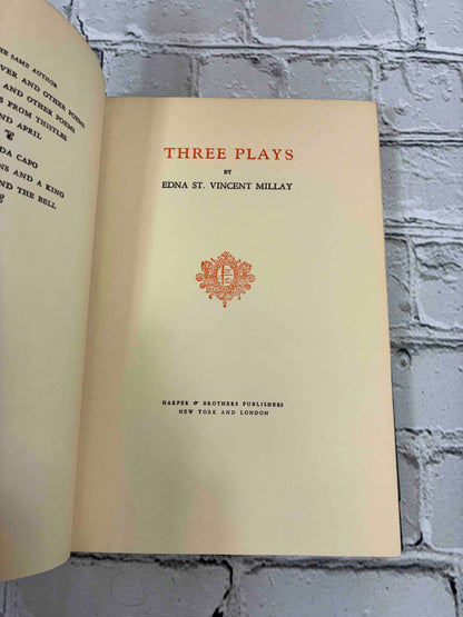 Three Plays by Edna St. Vincent Millay, 1928 Harper & Brothers hardcover - title page and list of works by the author