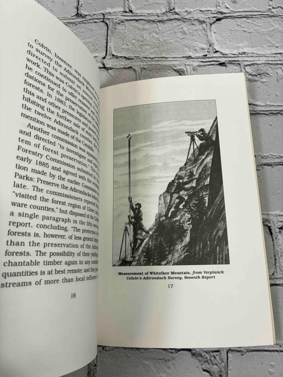 The Forest Preserve of New York State in the Adirondack and Catskill Mountains by Norman J. VanValkenburgh, 1996 Purple Mountain Press paperback - illustration of measurement of Whiteface Mountain from the Colvin survey