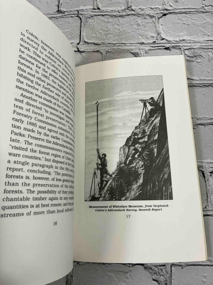 The Forest Preserve of New York State in the Adirondack and Catskill Mountains by Norman J. VanValkenburgh, 1996 Purple Mountain Press paperback - illustration of measurement of Whiteface Mountain from the Colvin survey