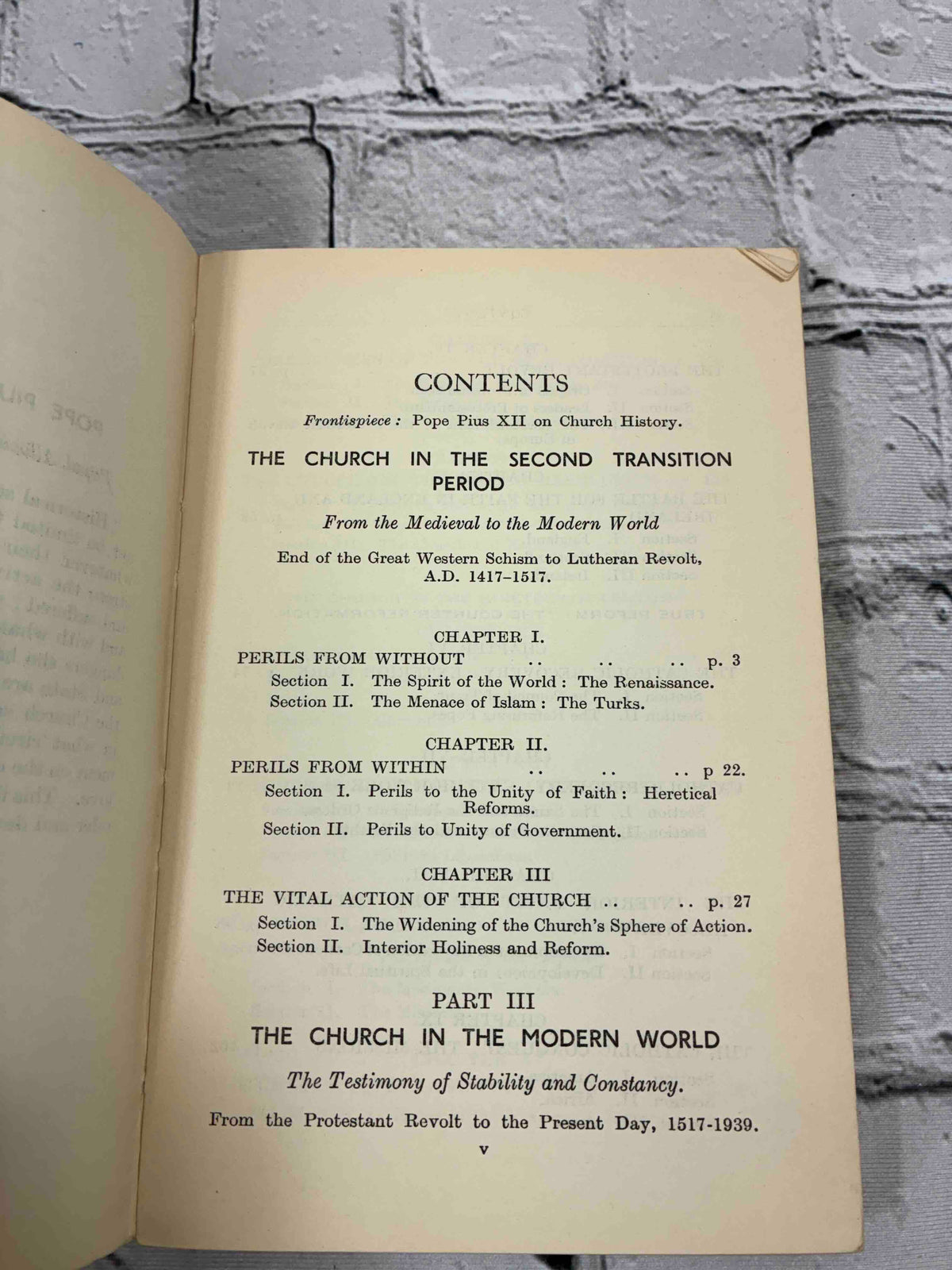 An Outline History of the Catholic Church Vol. II by Reginald F. Walker, 1954 Newman Press paperback - contents
