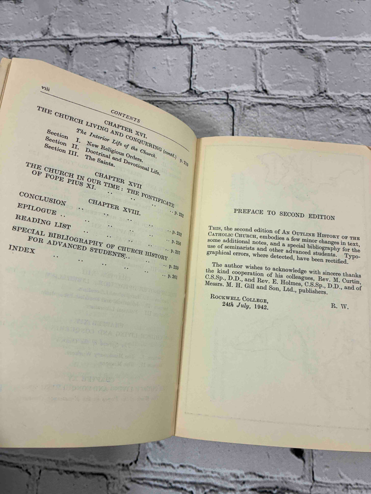 An Outline History of the Catholic Church Vol. II by Reginald F. Walker, 1954 Newman Press paperback - contents and preface to second edition