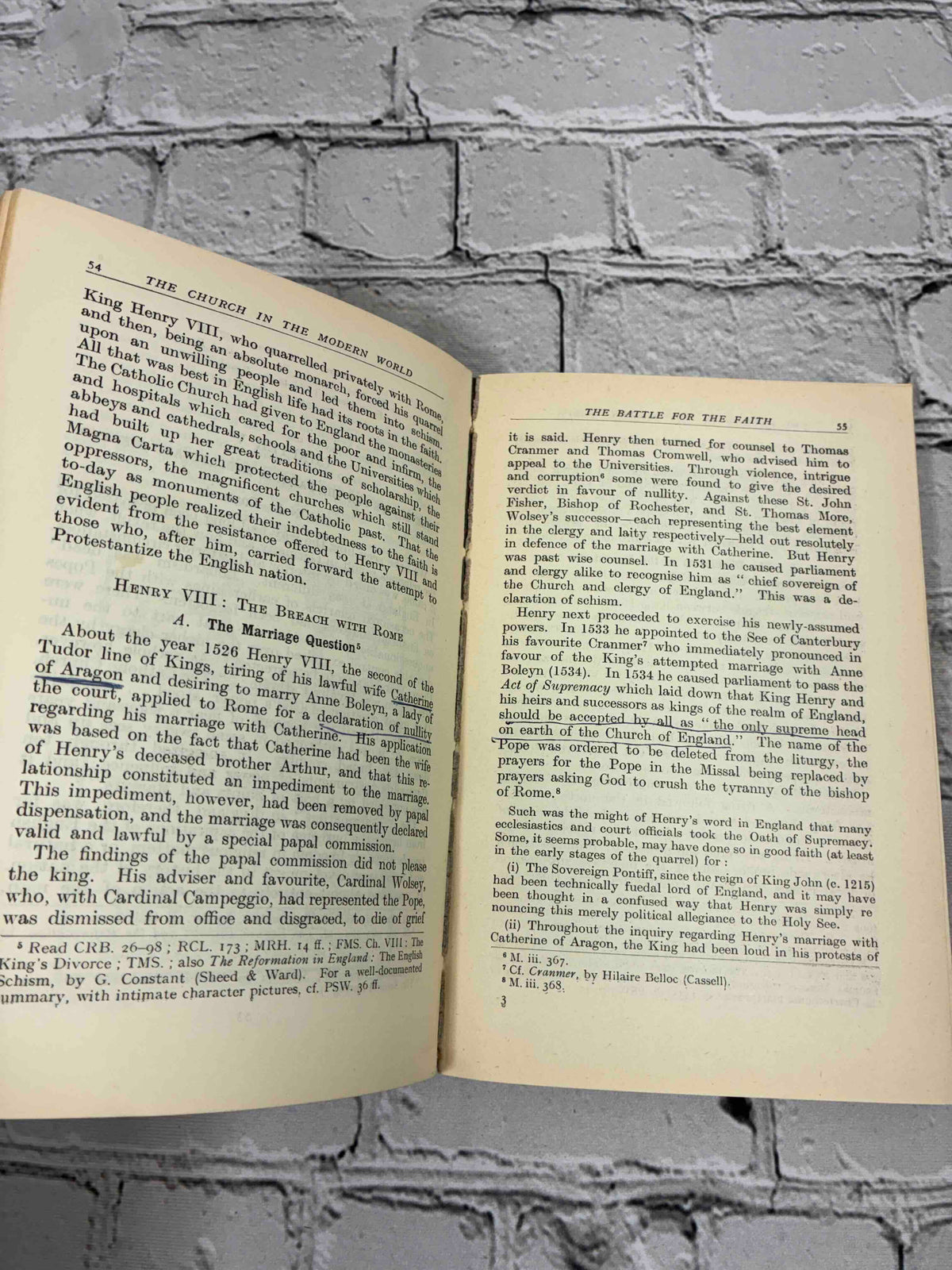 An Outline History of the Catholic Church Vol. II by Reginald F. Walker, 1954 Newman Press paperback - sample pages 54-55 with underlining