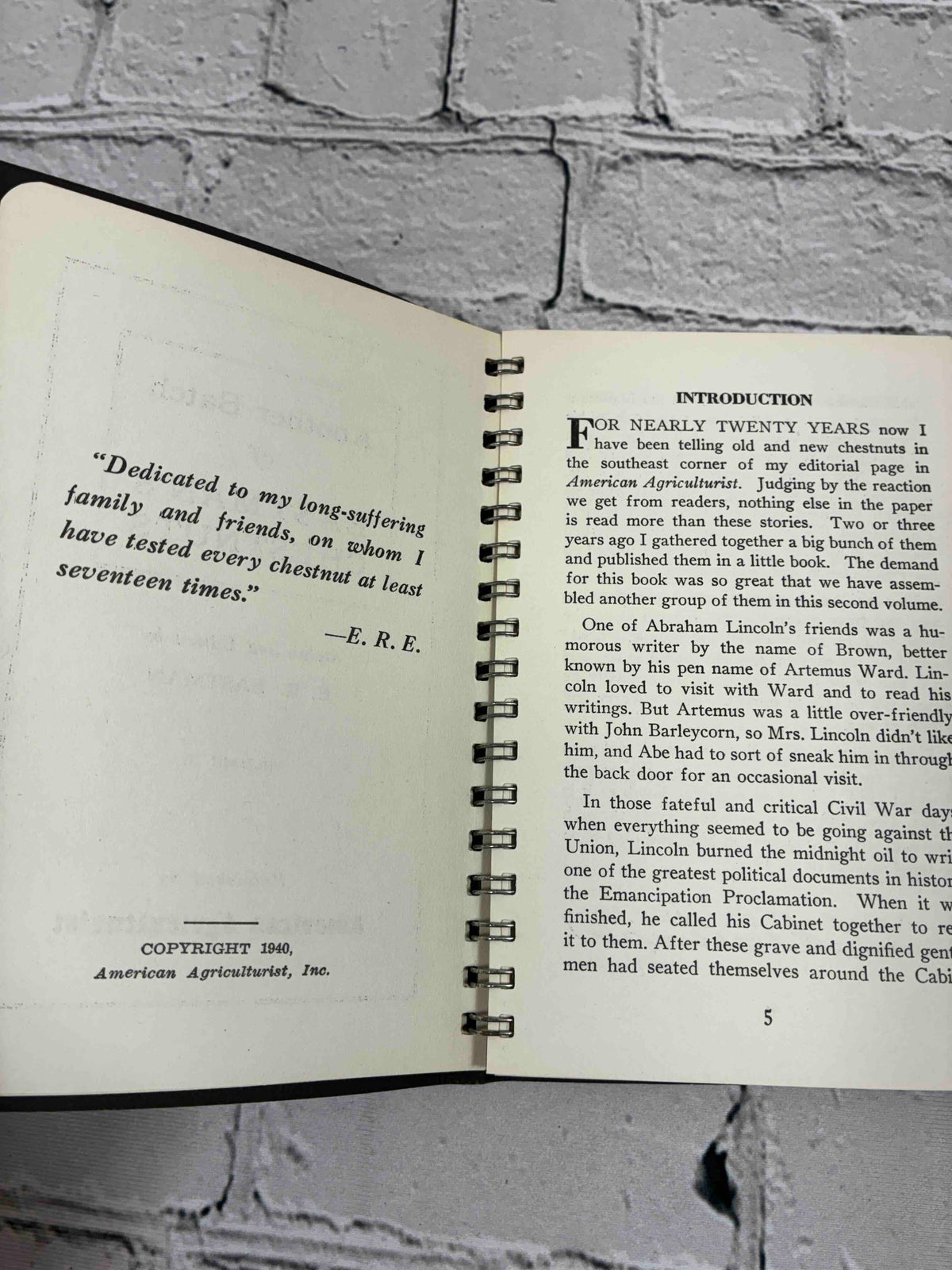 Another Batch of Eastman's Chestnuts Vol. II, 1940 spiral-bound - dedication and introduction