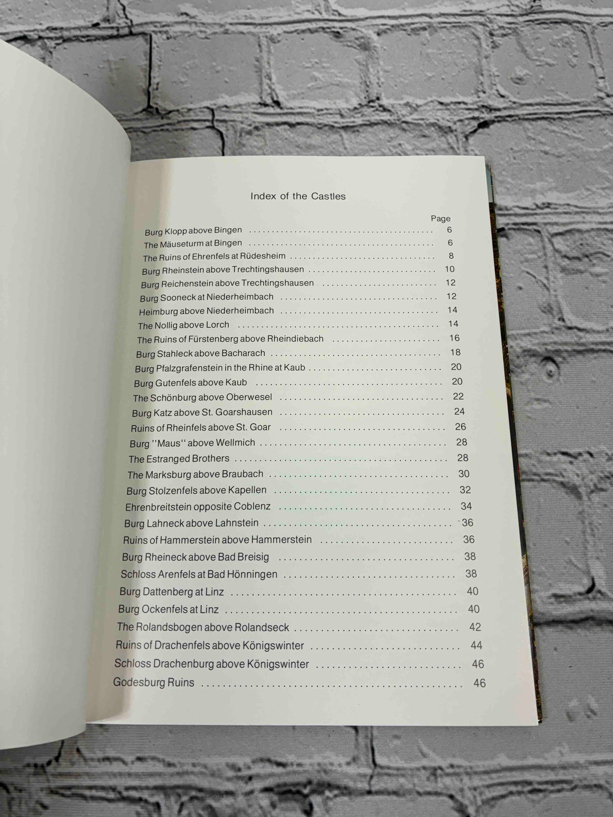 Castles on the Rhine between Mainz and Cologne by Eugen Hollerbach, Rahmel-Verlag paperback - index of the castles