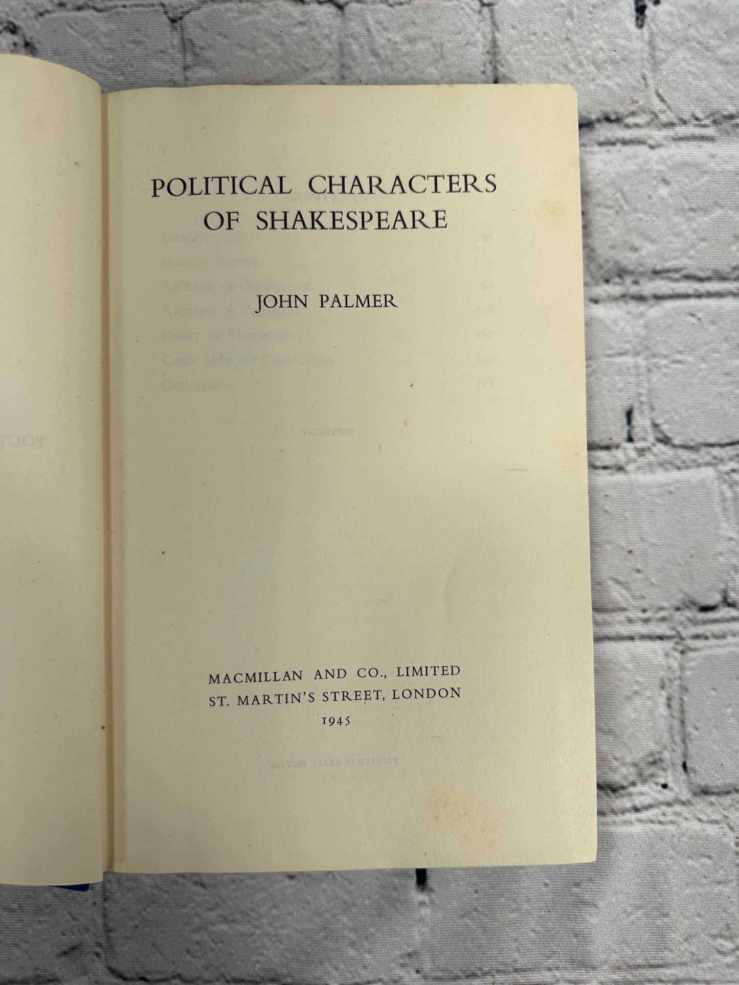 Political Characters Of Shakespeare by John Palmer  [1945]