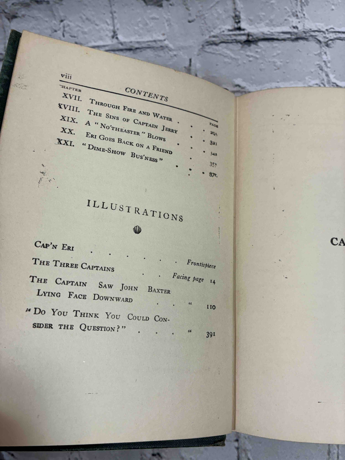 Cap'n Eri by Joseph C. Lincoln, 1912 A. L. Burt hardcover - contents continued and list of illustrations