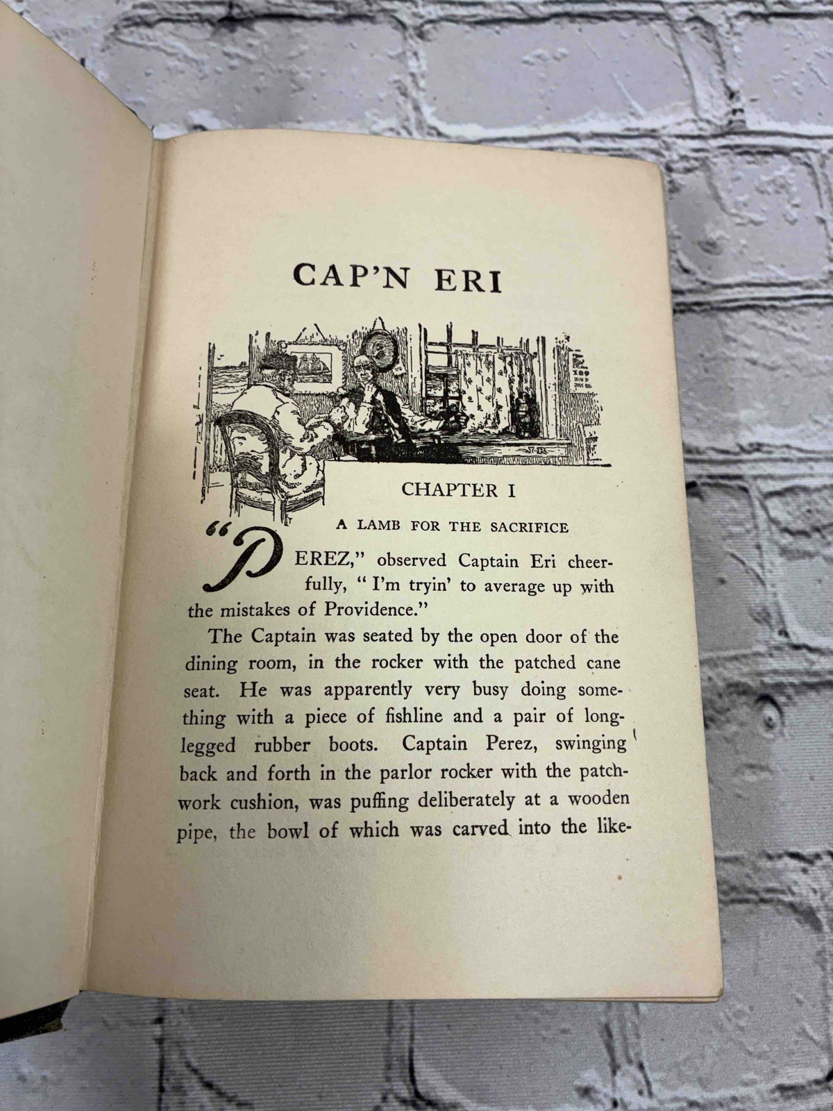 Cap'n Eri by Joseph C. Lincoln, 1912 A. L. Burt hardcover - first page of chapter I with illustration