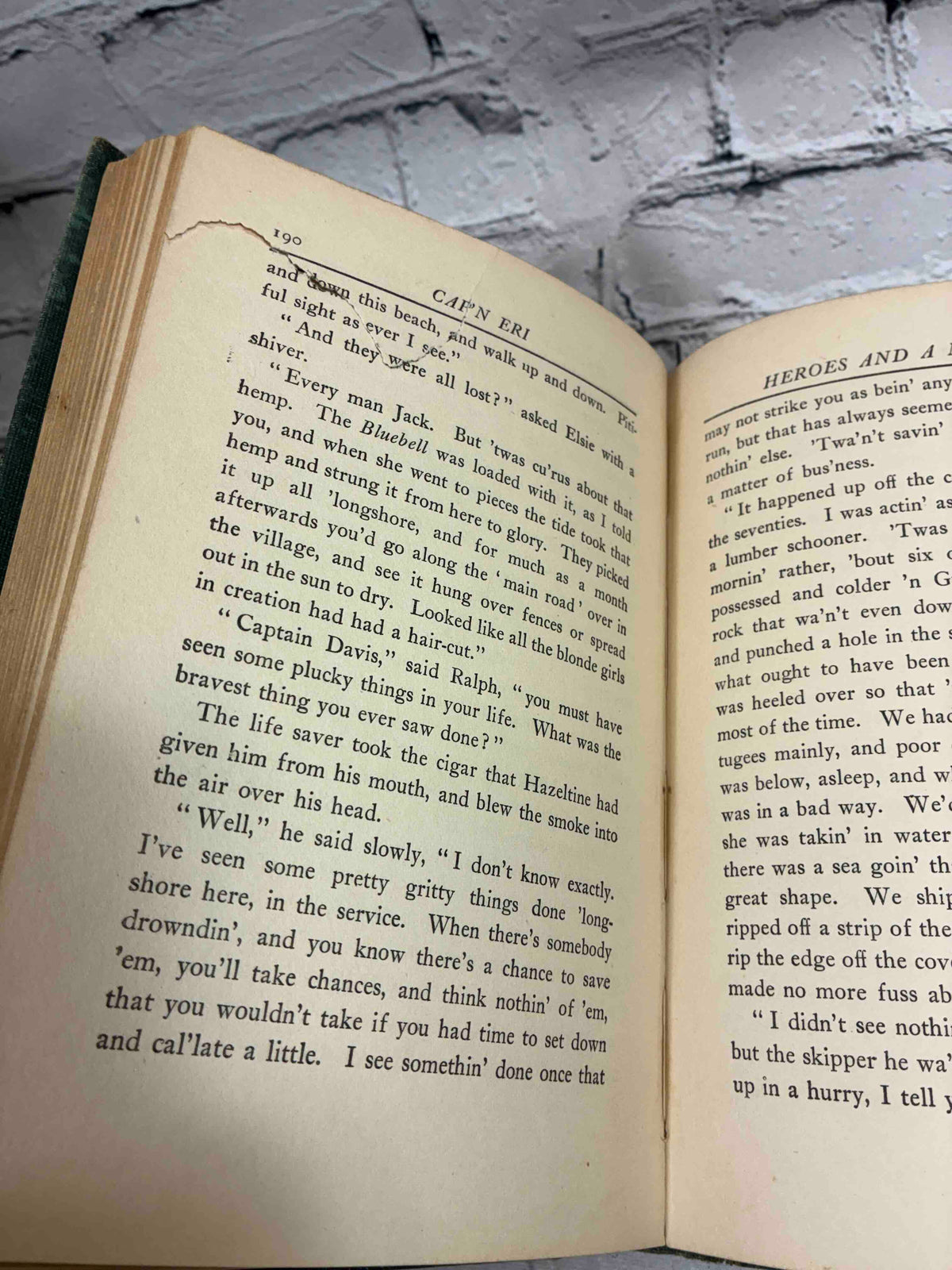 Cap'n Eri by Joseph C. Lincoln, 1912 A. L. Burt hardcover - sample page 190 showing closed tear