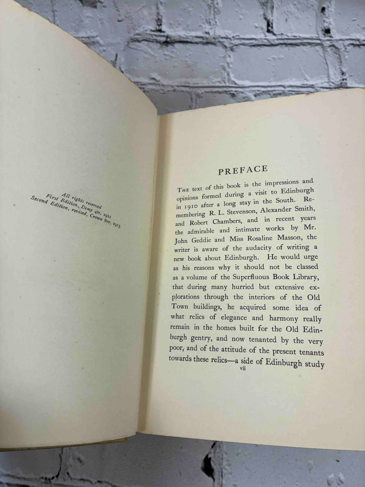 Edinburgh Revisited by James Bone, 1913 Sidgwick & Jackson hardcover - edition statement and preface