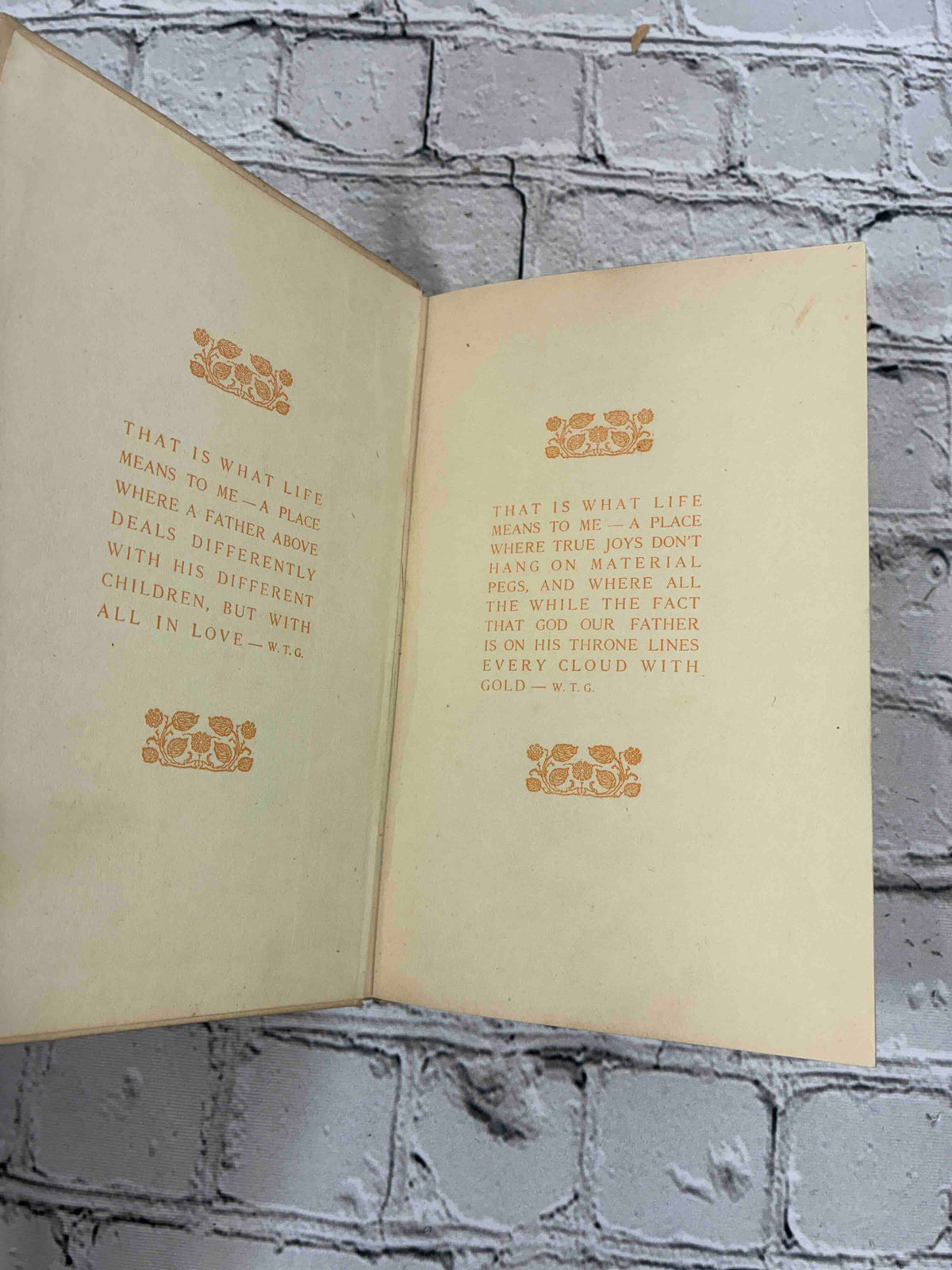 What Life Means to Me by Wilfred T. Grenfell, 1910 Pilgrim Press hardcover - decorated front endpapers with W.T.G. quotations