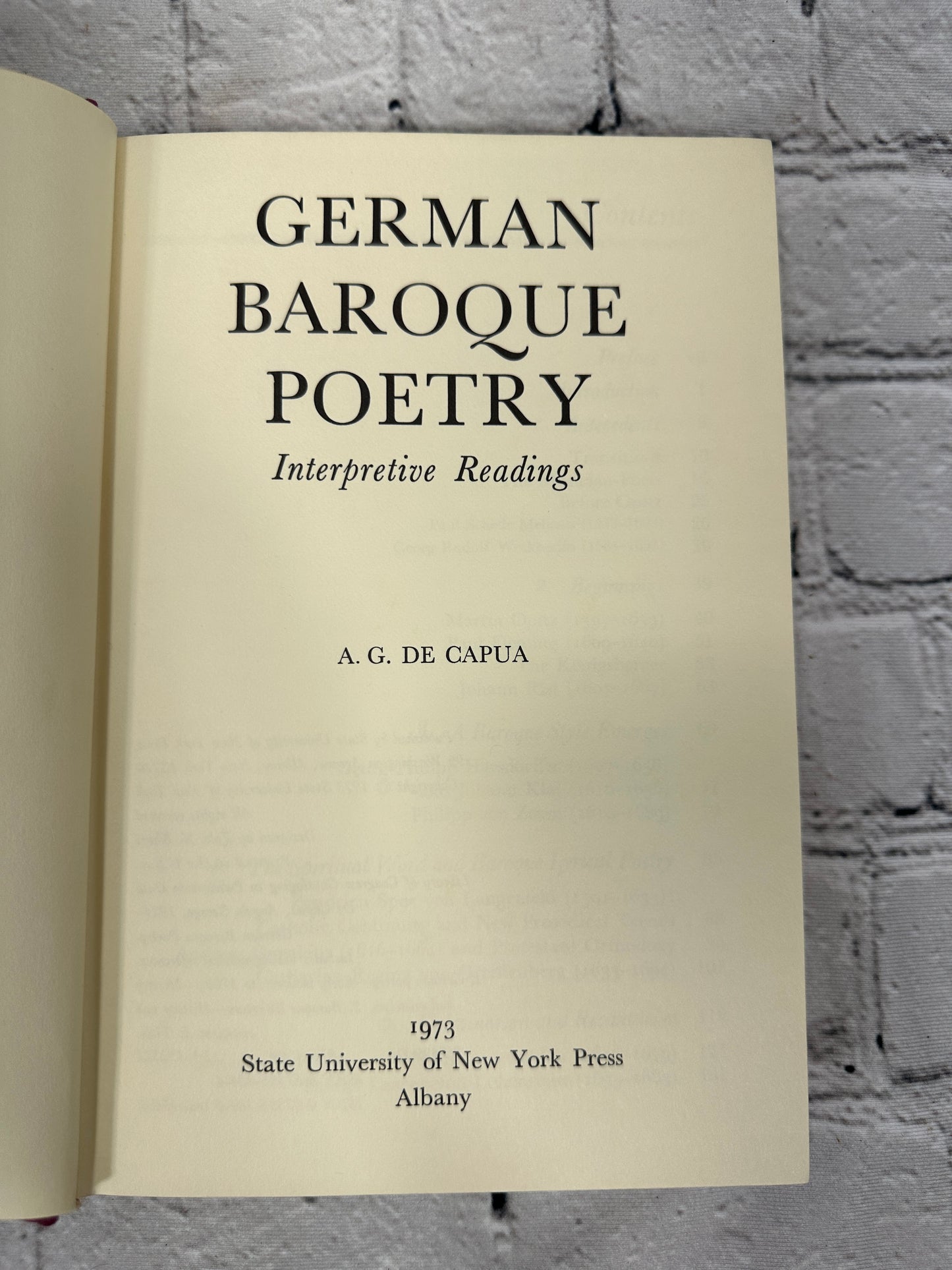 German Baroque Poetry by A.G. De Capua [1973]