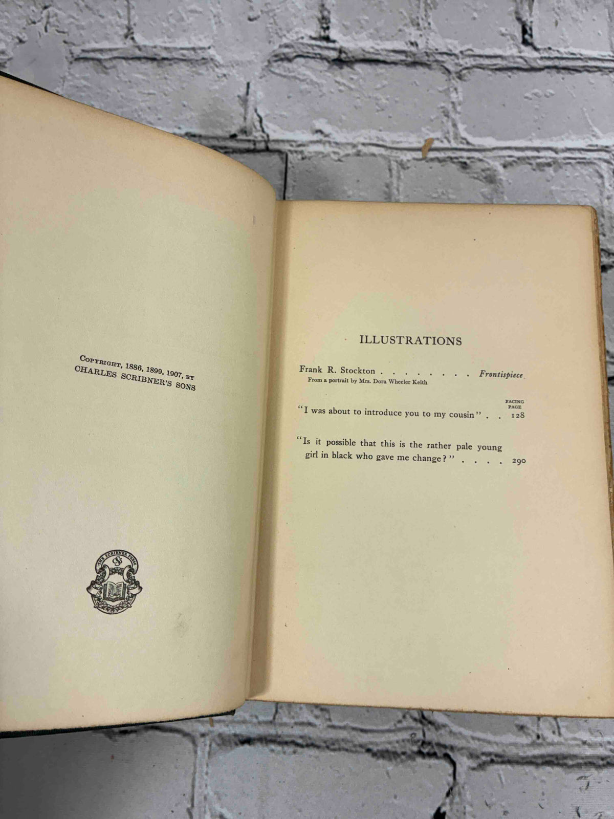 The Late Mrs. Null by Frank R. Stockton, 1907 Scribner hardcover - copyright page and list of illustrations