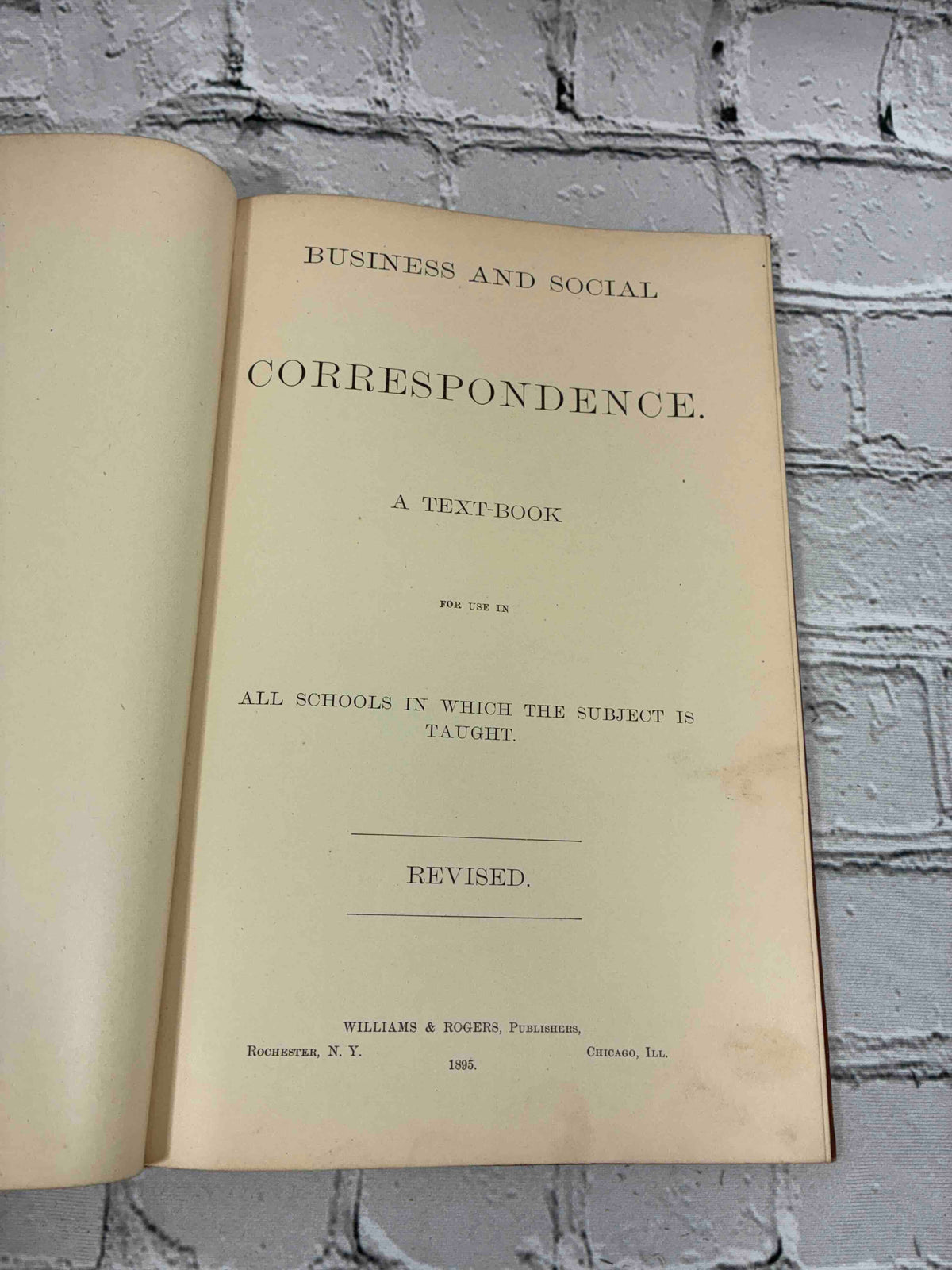 Business and Social Correspondence, 1895 Williams & Rogers hardcover - title page