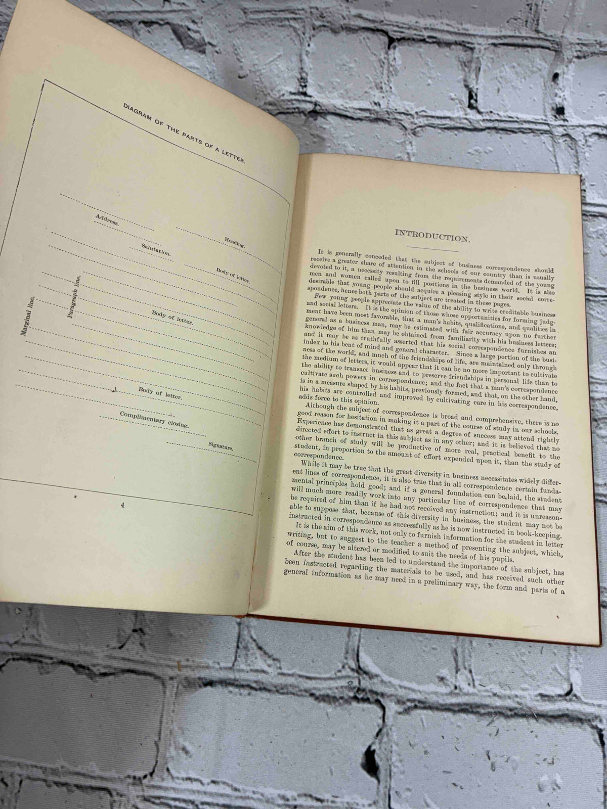 Business and Social Correspondence, 1895 Williams & Rogers hardcover - diagram of the parts of a letter and introduction