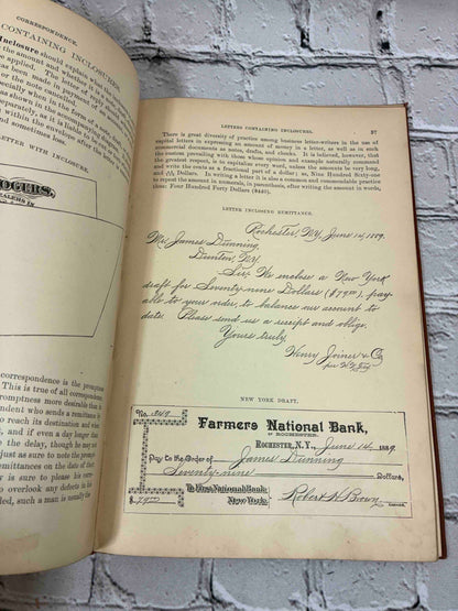 Business and Social Correspondence, 1895 Williams & Rogers hardcover - specimen letter enclosing remittance and New York bank draft