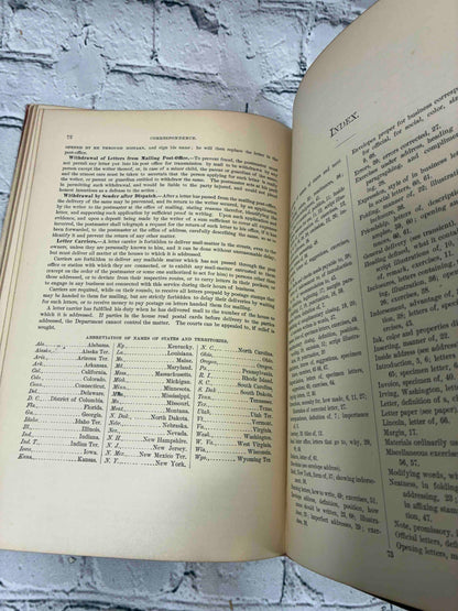 Business and Social Correspondence, 1895 Williams & Rogers hardcover - postal information, state abbreviations and index