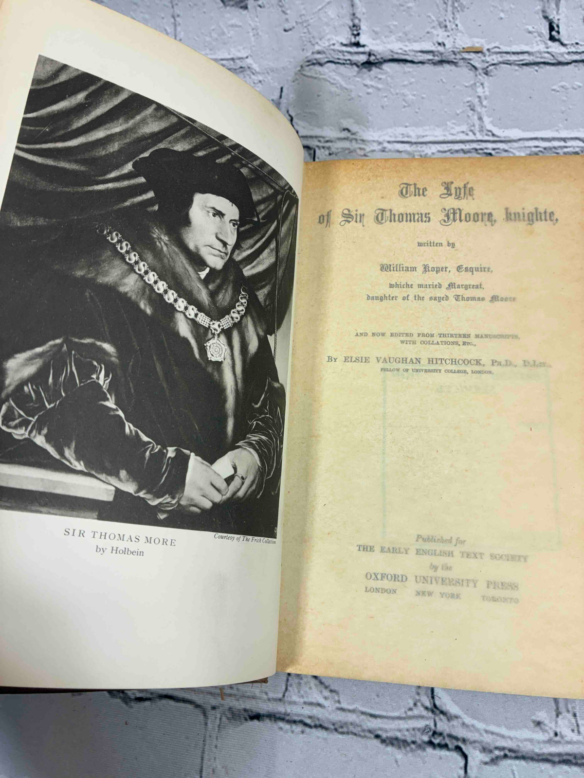 The Lyfe of Sir Thomas Moore by William Roper, 1958 Oxford University Press hardcover - Holbein portrait frontispiece and title page