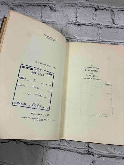The Lyfe of Sir Thomas Moore by William Roper, 1958 Oxford University Press hardcover - copyright page with library stamp and dedication