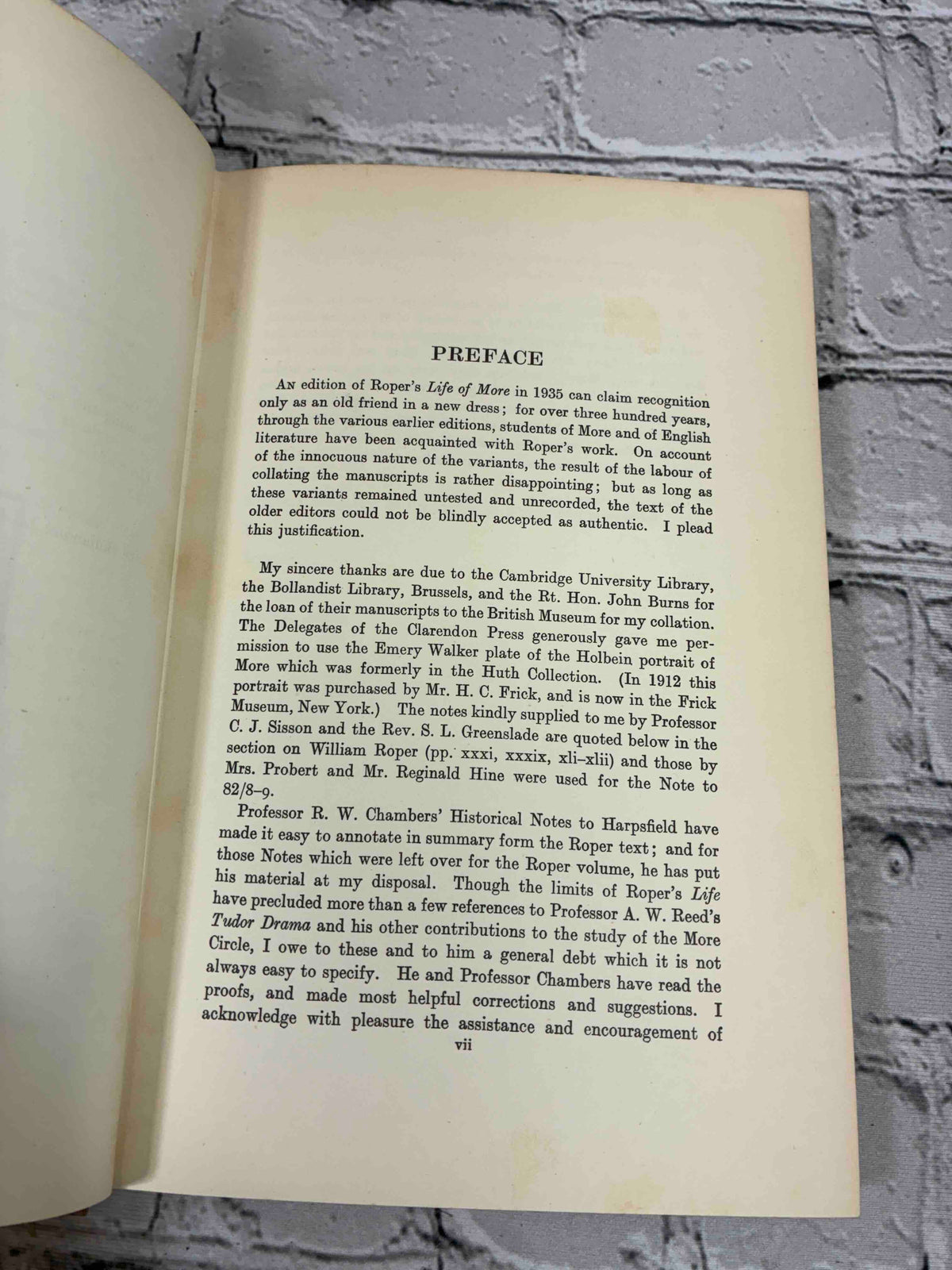 The Lyfe of Sir Thomas Moore by William Roper, 1958 Oxford University Press hardcover - preface