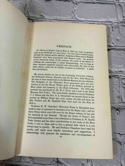 The Lyfe of Sir Thomas Moore by William Roper, 1958 Oxford University Press hardcover - preface