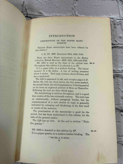 The Lyfe of Sir Thomas Moore by William Roper, 1958 Oxford University Press hardcover - introduction