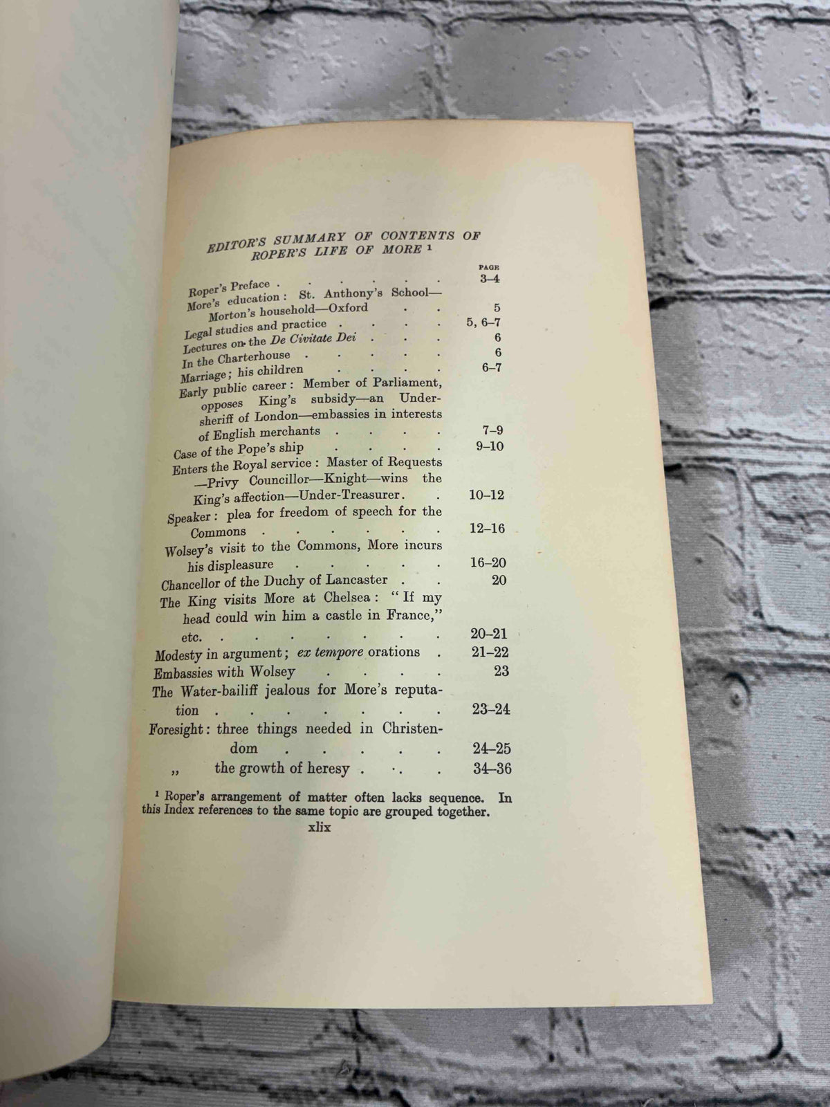 The Lyfe of Sir Thomas Moore by William Roper, 1958 Oxford University Press hardcover - summary of contents