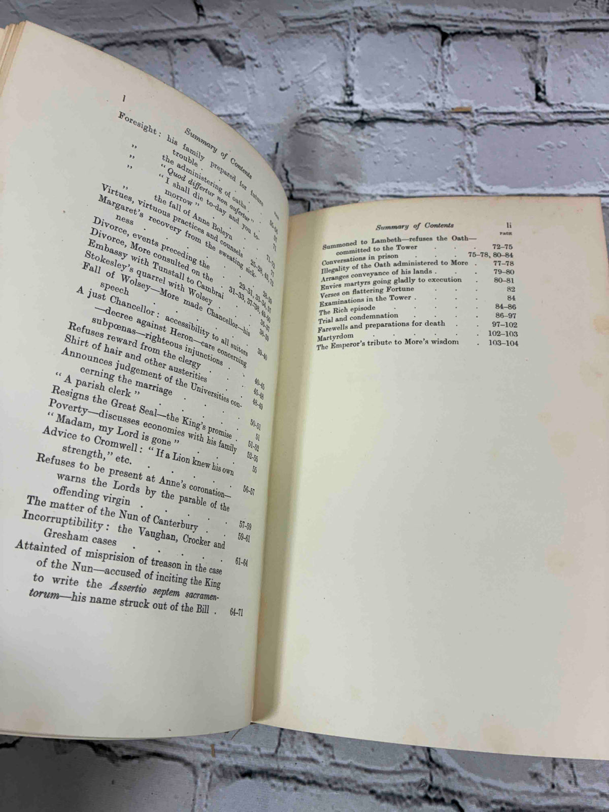 The Lyfe of Sir Thomas Moore by William Roper, 1958 Oxford University Press hardcover - summary of contents continued