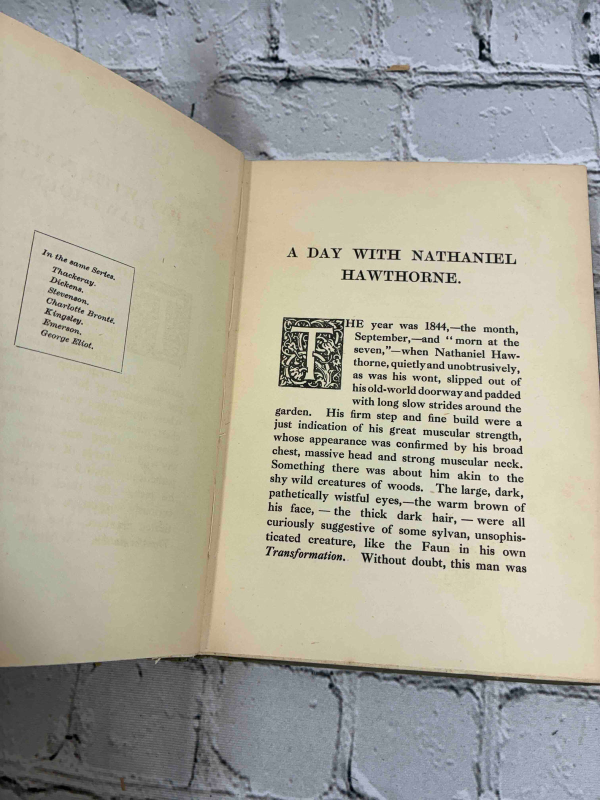 A Day with Nathaniel Hawthorne by May Byron, Hodder & Stoughton hardcover - series list and first page of text
