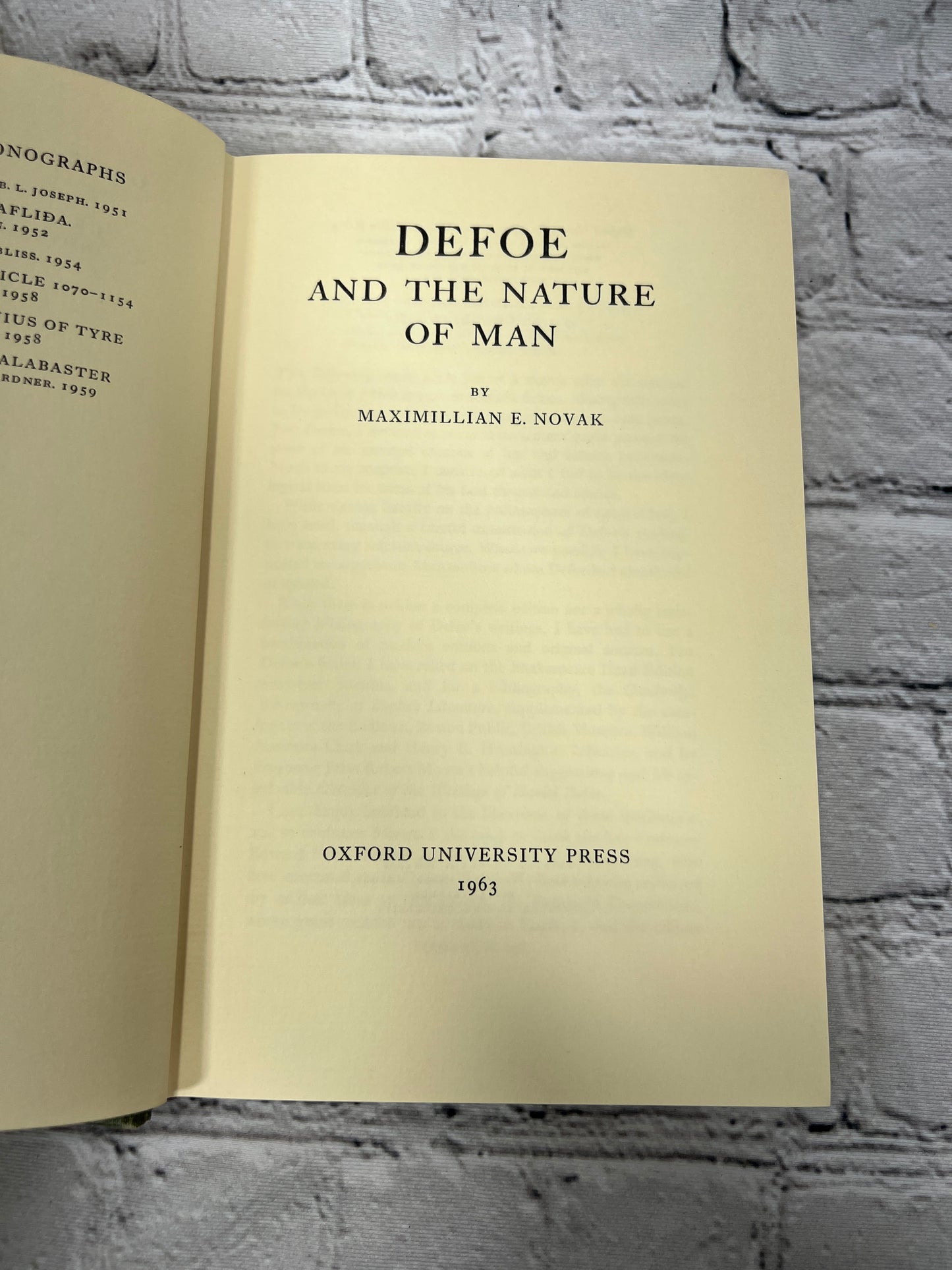 Defoe and The Nature of Man By Maximillian Novak [Oxford University · 1963]