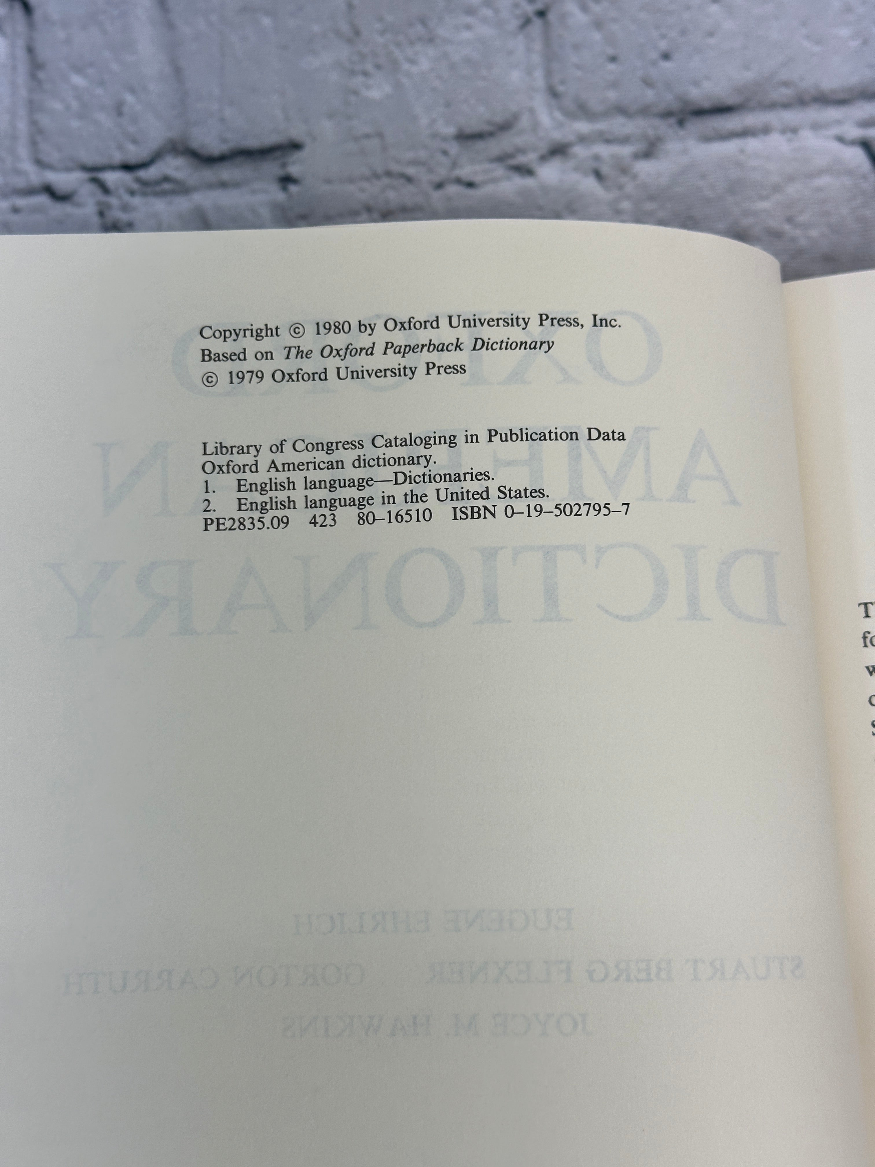 Oxford American Dictionary By Ehrlich, Flexner, Carruth, & Hawkins