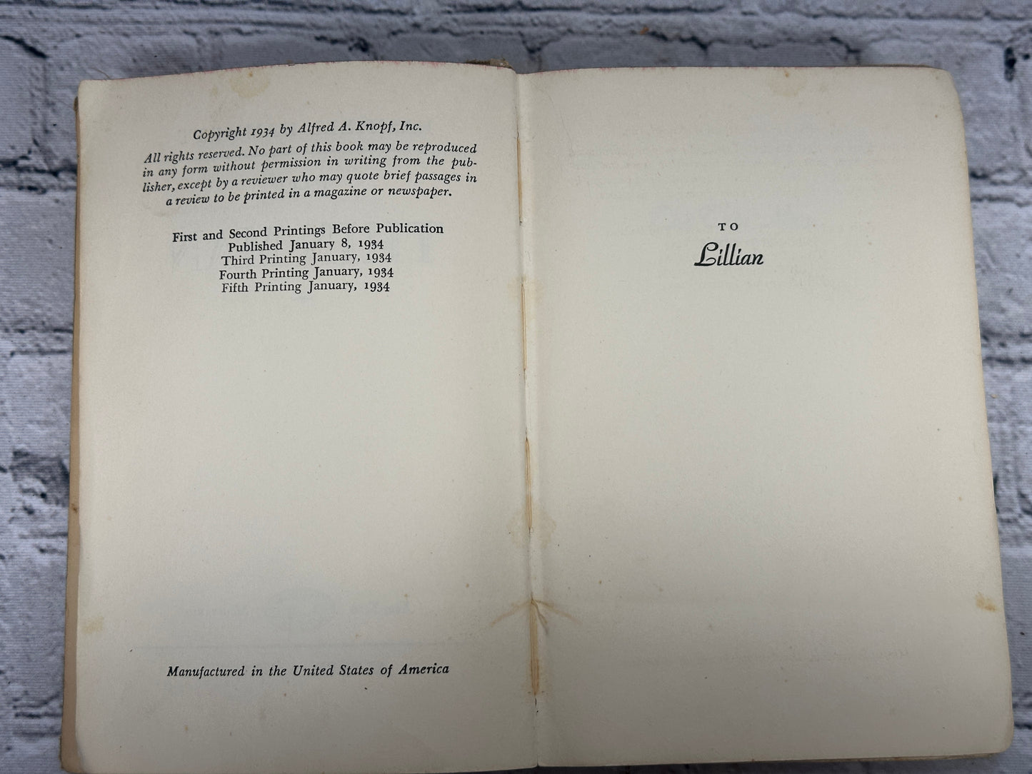 The Thin Man By Dashiell Hammett [5th Printing · 1934]