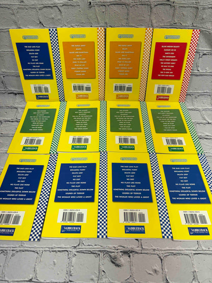 Lot of 12 Saddleback Quickreads paperbacks - rear covers of all 12 books