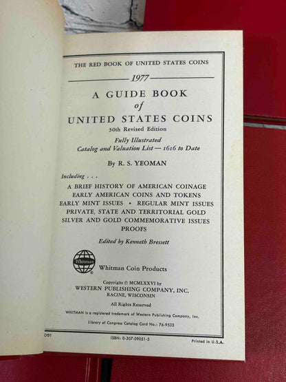 A Guide Book of United States Coins (Red Book) lot of 15 by R. S. Yeoman, 1961-1982 - 1977 30th edition title page
