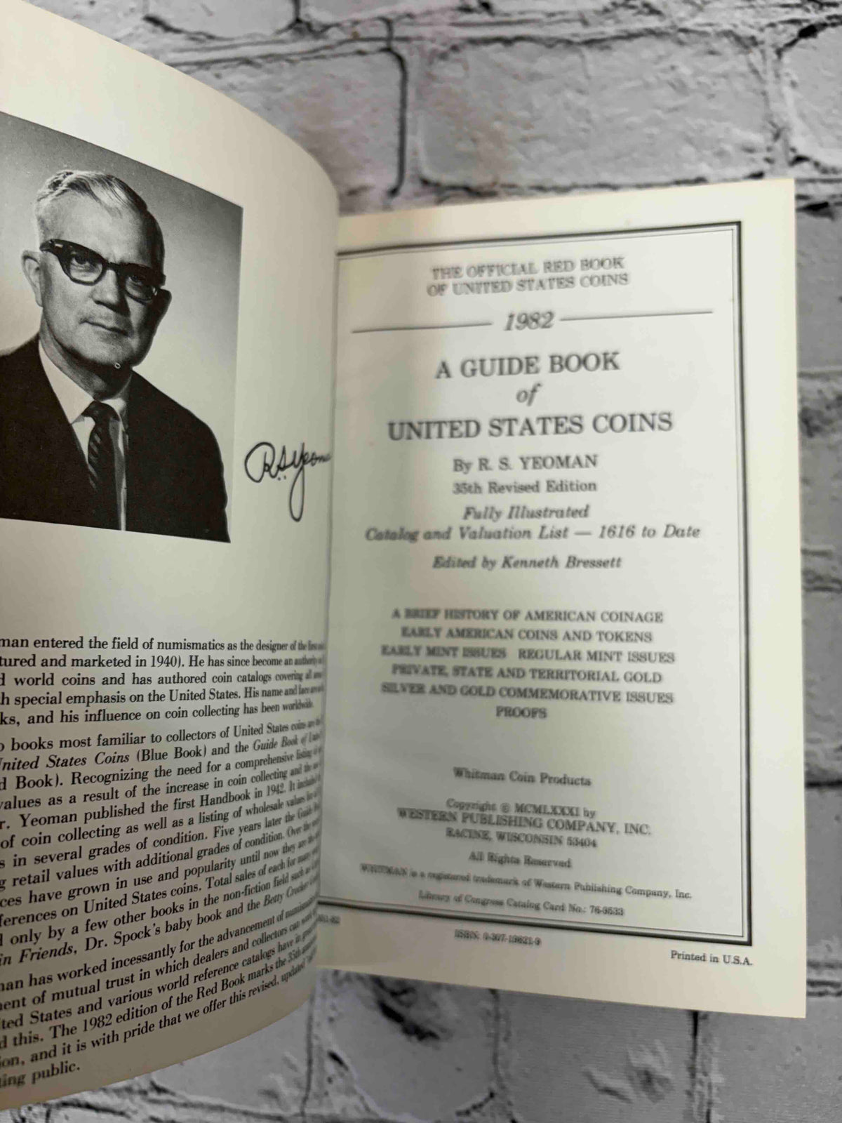 A Guide Book of United States Coins (Red Book) lot of 15 by R. S. Yeoman, 1961-1982 - 1982 35th edition title page with Yeoman portrait