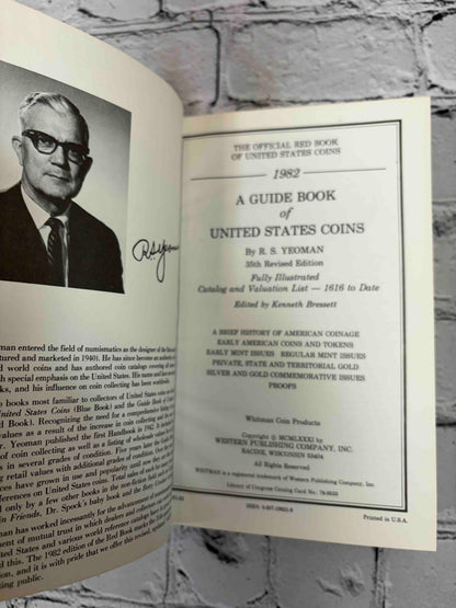 A Guide Book of United States Coins (Red Book) lot of 15 by R. S. Yeoman, 1961-1982 - 1982 35th edition title page with Yeoman portrait