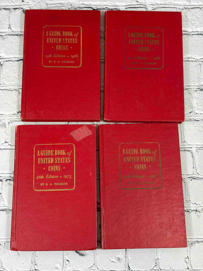 A Guide Book of United States Coins (Red Book) lot of 15 by R. S. Yeoman, 1961-1982 - front covers of 1966, 1968, 1973 and 1967 editions, tape residue on 1973 cover