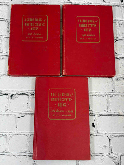 A Guide Book of United States Coins (Red Book) lot of 15 by R. S. Yeoman, 1961-1982 - front covers incl. 1965 18th edition