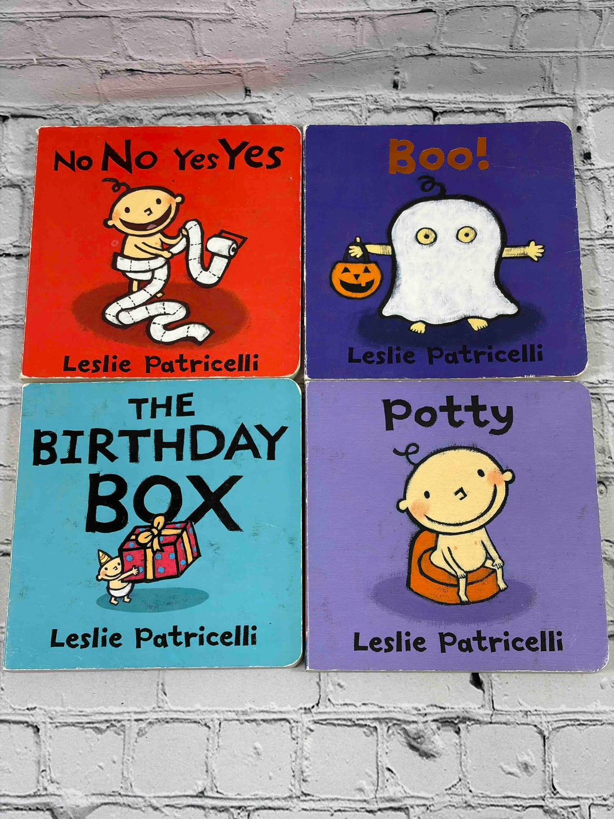 Leslie Patricelli board book lot of 12, Candlewick Press - front covers of No No Yes Yes, Boo!, The Birthday Box and Potty