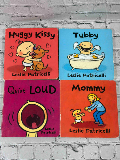 Leslie Patricelli board book lot of 12, Candlewick Press - front covers of Huggy Kissy, Tubby, Quiet LOUD and Mommy
