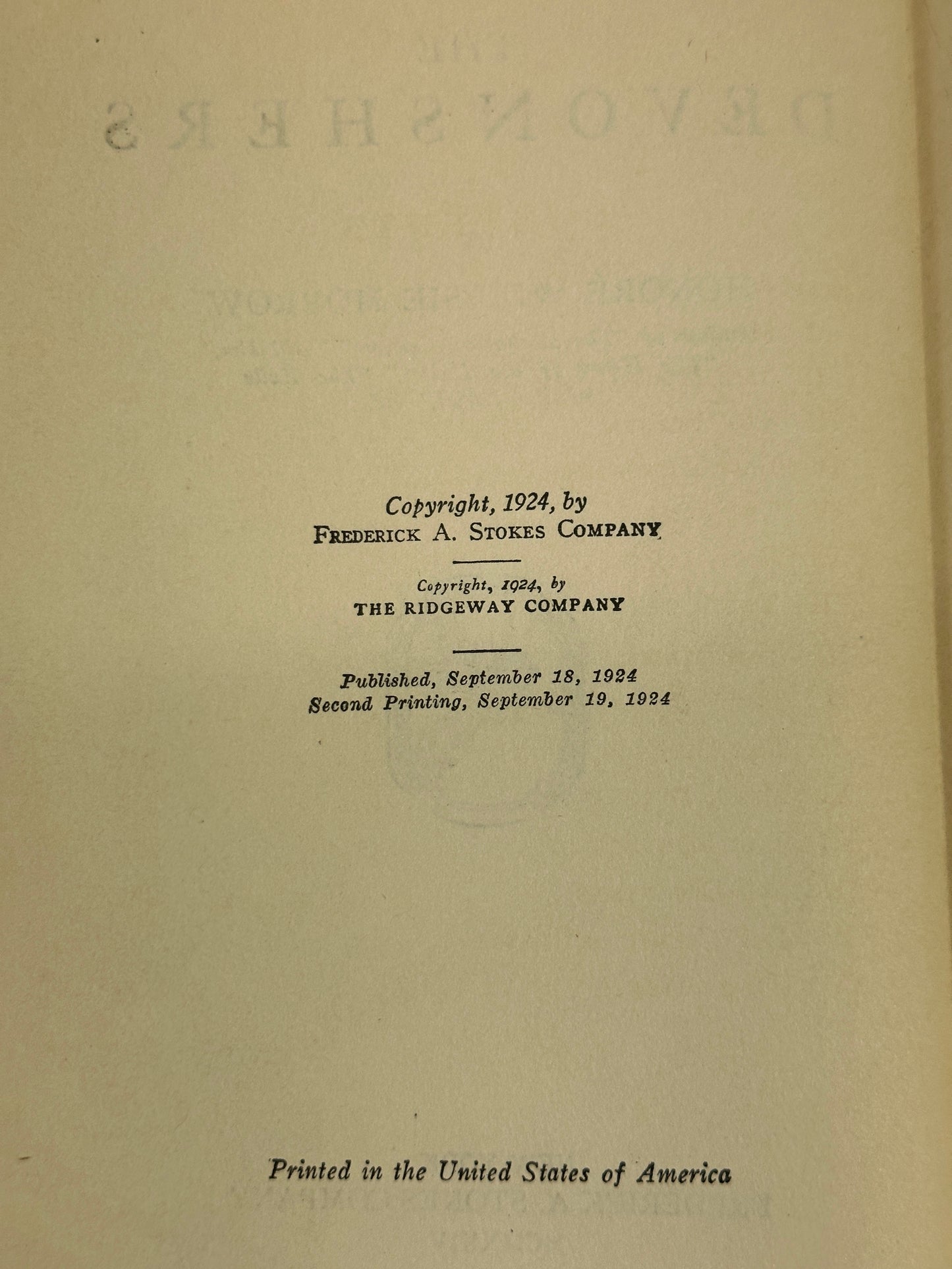 The Devonshers by Honore Willsie Morrow [1924 · Second Printing] 