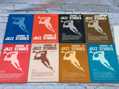 Journal of Jazz Studies lot of 8 issues, 1973-1979 - front covers of all 8 issues