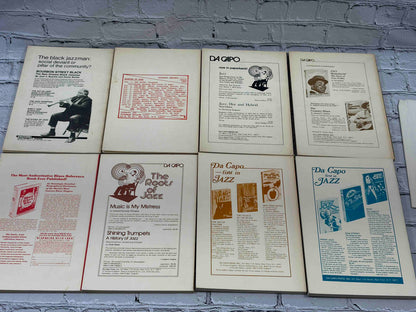 Journal of Jazz Studies lot of 8 issues, 1973-1979 - rear covers of all 8 issues